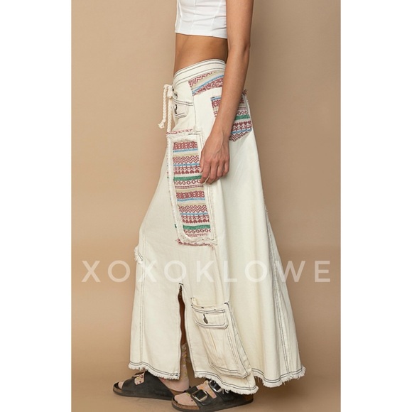 POL Retro Y2K Patchwork Denim Cargo Maxi Skirt A Line - Picture 4 of 12
